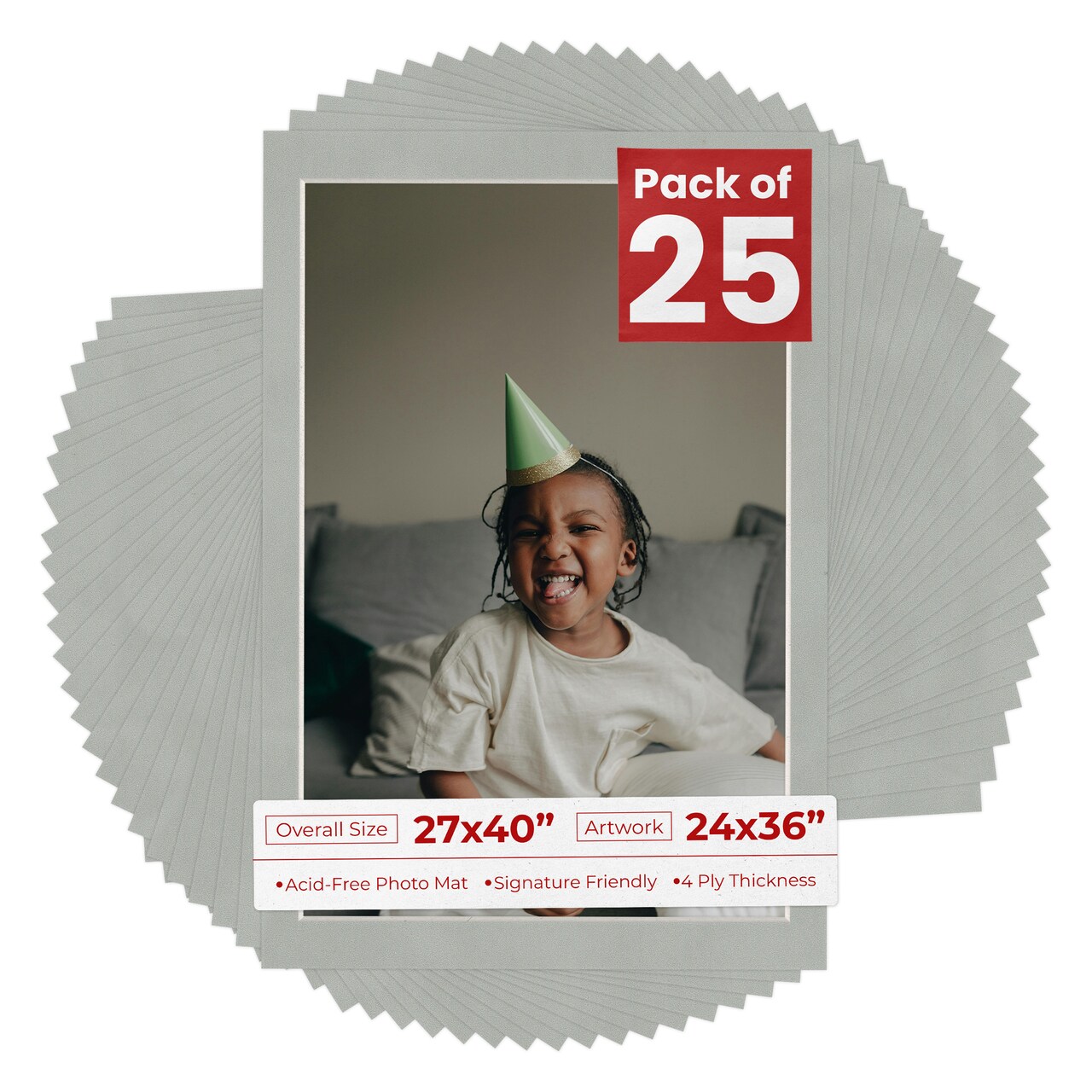 Light Grey Suede Mat Board for 27x40 Frames - Fits 24x36 Photos